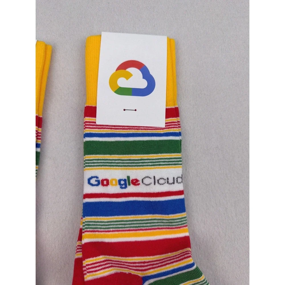 Google Cloud Sock Club Striped Crew Socks 2 Pairs Tech Swag Combed Cotton USA